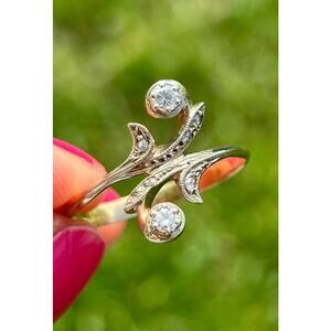 18k 750 Solid Gold Diamonds ring Antique from Paris Vintage ring size 8.75